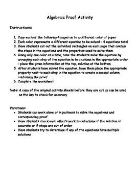 Preview of Algebraic Proof Activity – Geometry