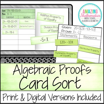 Preview of Algebraic Proof Activity - High School Geometry Proofs - Distance Learning Ready