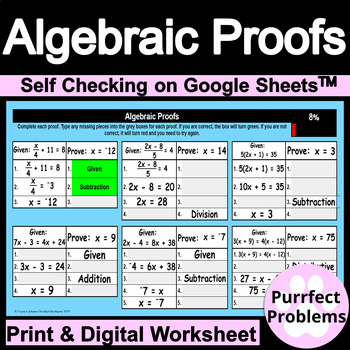 Preview of Algebraic Proofs Digital Worksheet on Google Sheetsᵀᴹ