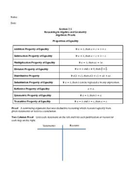 Preview of Algebraic Proofs Notes and Practice Problems - Honors Geometry