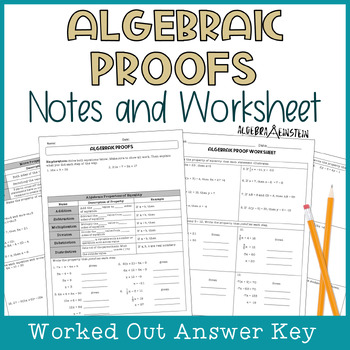 Preview of Algebraic Proofs Notes and Worksheet (Two Column Algebra Equation Proofs)