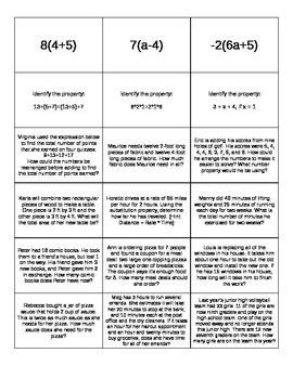 Preview of Algebraic Properties Tic-Tac-Toe Cards