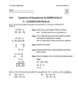 Algebraic Systems Day 1 Elimination By Middle School Mathemagic And More