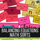Algebraic Thinking Math Sorts - Balancing Equations and Al