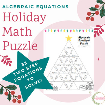 Preview of Algebraic Two Step Equations Holiday Math Puzzle //  Christmas Tree