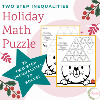 Preview of Algebraic Two Step Inequalities Holiday Math Puzzle // Holiday Cat