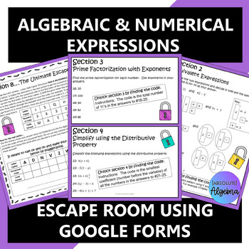 Preview of Algebraic and Numerical Expressions Digital Escape Room using Google Forms