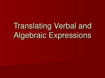 Preview of Algebraic and Verbal Expressions Table and Examples