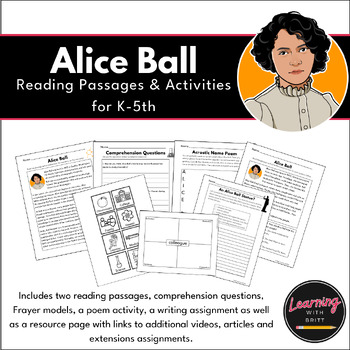 Preview of Alice Ball Reading Passages & Activities for K-5th