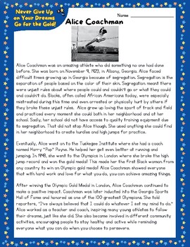 Preview of Alice Coachman Bio & Reading Comprehension Worksheet Black History Month Q & A