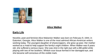 Preview of Alice Walker Biography w/ 10 Questions