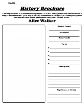 Preview of Alice Walker "History Brochure" Worksheet & WebQuest