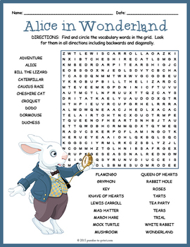 5th grade worksheet vocabulary in TpT by Print  to Puzzles Word Search Alice  Wonderland