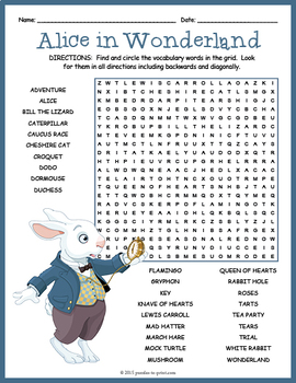 alice in wonderland word search by puzzles to print tpt