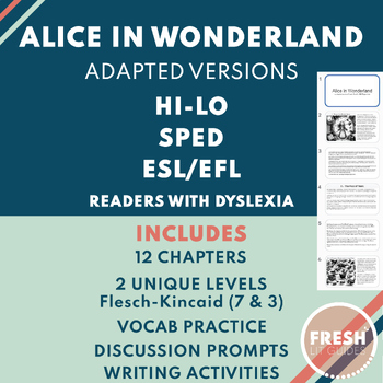 Preview of Alice in Wonderland | Hi-Lo Adapted Versions for ELL/ESL, SPED, Dyslexia