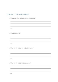 Alice in Wonderland - Questions by Miss Belle English and Social Studies