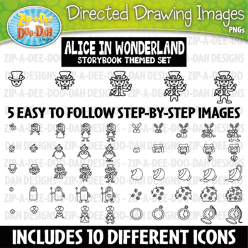 Preview of Alice in Wonderland Storybook Directed Drawing Images Clipart Set