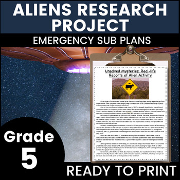 Preview of Alien 5th Grade Emergency Sub Plans Math, English, Science for Substitute Binder