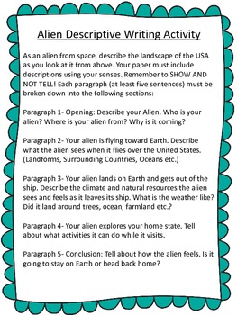 alien descriptive writing prompt by bethany hunter tpt