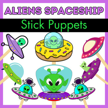 Preview of Alien Spaceships Stick Puppets Paper Craft | Black Month & Valentine Activity