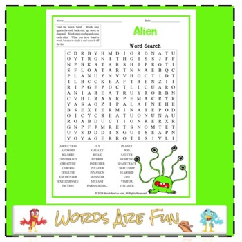 Preview of FREE ALIEN Word Search Puzzle Handout Fun Activity