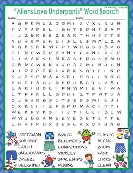Aliens Love Underpants Activities Crossword Word Searches Word Scramble