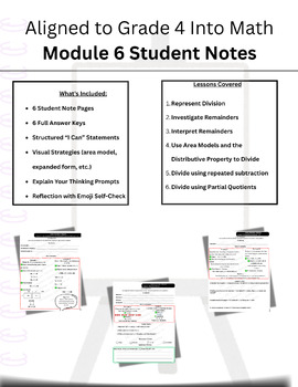 Preview of Aligned to GRADE 4 Into Math Module 6 Student Notes For All 6 Lessons