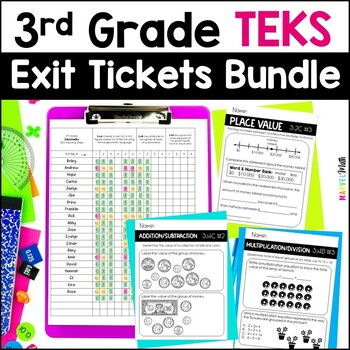 Preview of 3rd Grade Math Exit Tickets - TEKS Standards Exit Slips Bundle