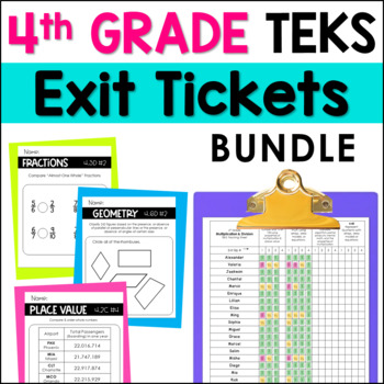 Preview of 4th Grade Math Exit Tickets - TEKS Standards Exit Slips Bundle