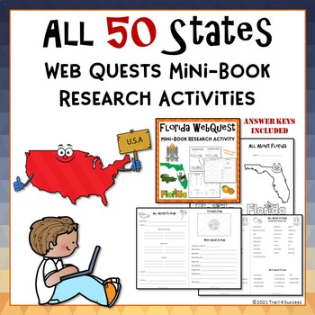 Preview of 50 States Webquests Worksheets Reading Research Bundle Mini Book Activities