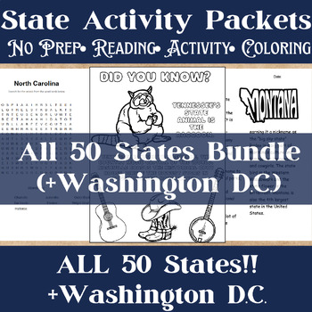 Preview of All 50 States No-Prep Activity Packet Bundle