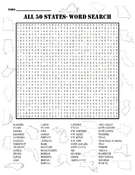 50 State Word Search Answer Key Worksheets Teaching Resources Tpt