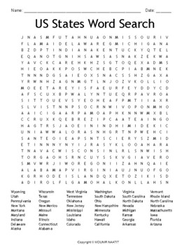 Preview of All 50 US States Word Search Puzzles Worksheet - US States Mind Activity