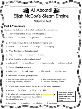 All Aboard! Elijah McCoy's Steam Engine Comprehension Questions--Wonders  Reading