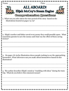 Preview of All Aboard! Elijah McCoy's Steam Engine Comprehension Questions--Wonders Reading