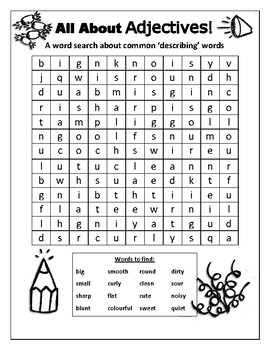 All About 'Adjectives' Word Search / Word Find Activity | TpT