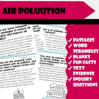 Preview of All About Air Pollution | Science Reading Comprehensions, and worksheets