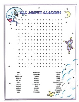 Preview of Aladdin Activity Movie Word Search Disney