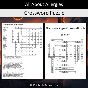 All About Allergies Crossword Puzzle Worksheet Activity by Crossword Corner