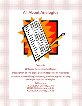 Preview of Analogies Lessons - 8 Basic Types - Practice Worksheets - Key Included