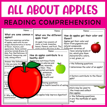 Preview of All About Apple | Apple life cycle worksheets | Science Reading Comprehensions
