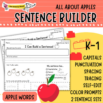 Preview of All About Apples Sentence Building Kit | September Center | Writing Sentences