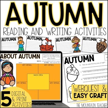 Preview of All About Autumn - Fall Reading Comprehension Activities Webquest, Writing Craft