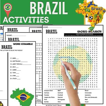 Preview of All About BRAZIL ACTIVITIES,Word Scramble,Crossword & Wordsearch