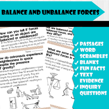 Preview of All About Balance and Unbalanced forces | Science Reading Comprehensions