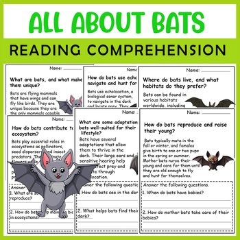 Preview of All About Bat | Bat life cycle worksheets | Science Reading Comprehensions