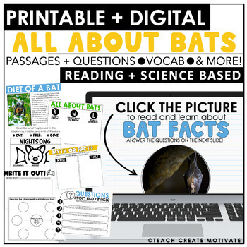 Preview of All About Bats - Reading and Science Activities with Writing Prompts