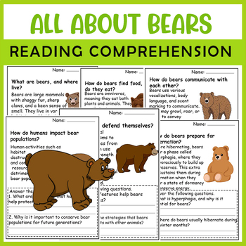 Preview of All About Bear| Bear life cycle worksheets | Science Reading Comprehensions