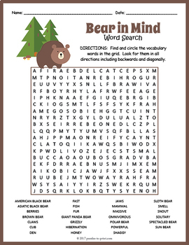 All About Bears Word Search by Puzzles to Print | TpT