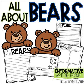 Preview of All About Bears Writing Prompt and Bear Craft with Camping Theme Bulletin Board